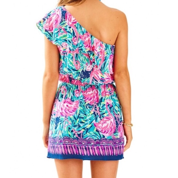 Lilly Pulitzer Pink and Blue One-Shoulder Romper - Picture 2 of 10